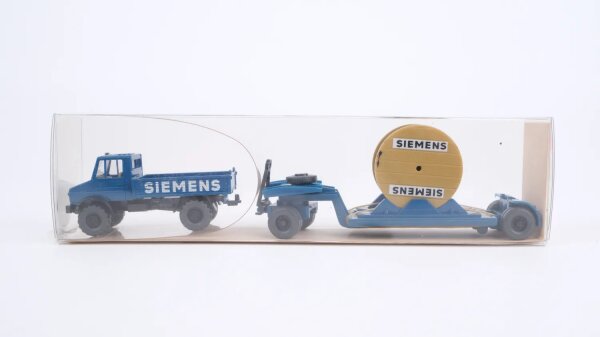 Wiking H0 26502/1 Unimog 1700 L mit Tieflader und Kabelrolle Siemens