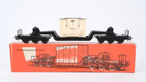 Märklin H0 4618 Tiefladewagen mit Kiste "rote Verpackung" DB