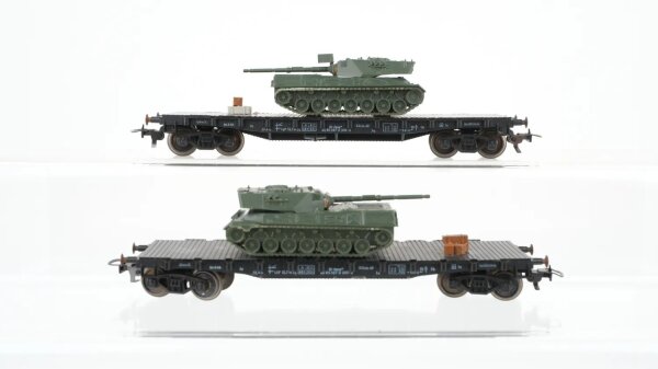 Fleischmann H0 Konvolut Flachwagen mit Panzer DB