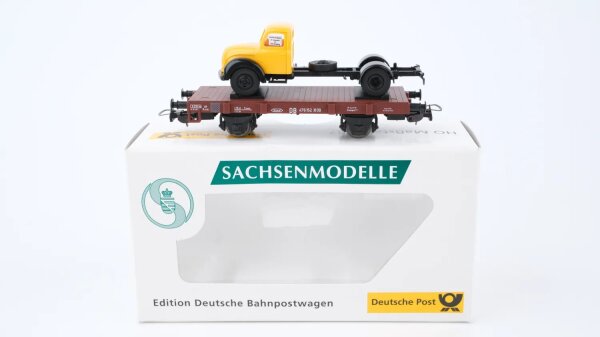 Sachsenmodelle H0 16152 Flachwagen Xf 09 mit Magirus-Deutz Mercur DB