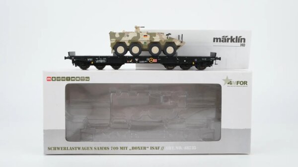 Märklin H0 48735 Schwerlast-Flachwagen Samms 709 mit Panzer Boxer ISAF DB
