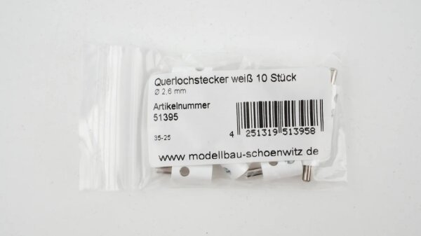10 Stück Querlochstecker Bananenstecker 2,6mm weiß