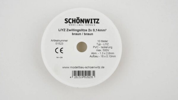 10m LIYZ Doppellitze Zwillingslitze 2x 0,14mm²  braun