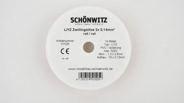 10m LIYZ Doppellitze Zwillingslitze 2x 0,14mm²  rot