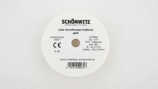 25 Meter Miniaturkabel Litze LIFY 0,05mm² gelb