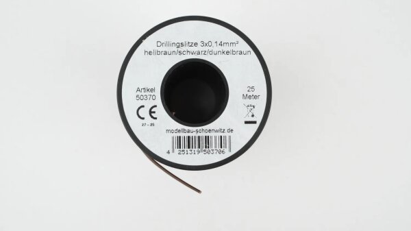 25m Drillingslitze für Weichen 3x 0,14mm² hellbraun / schwarz / dunkelbraun