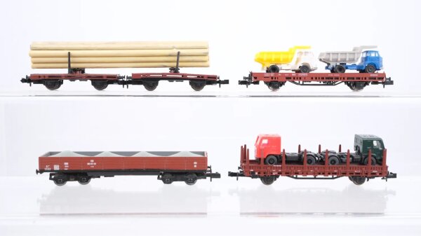 Roco u.a. N Konvolut Niederbordwagen Rungenwagen Drehschemelwagen beladen DB u.a.