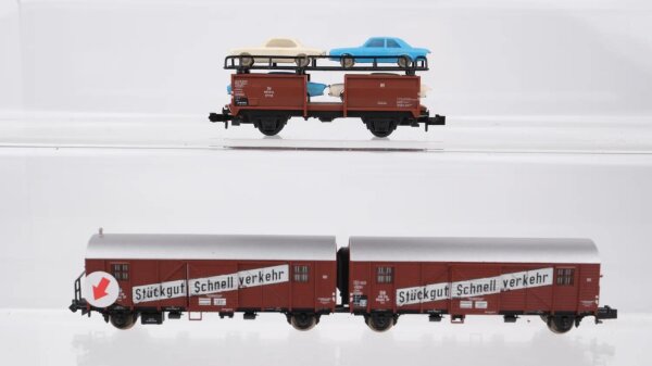 Minitrix N Konvolut gedeckte Güterwagen Autotransportwagen mit PKW DB