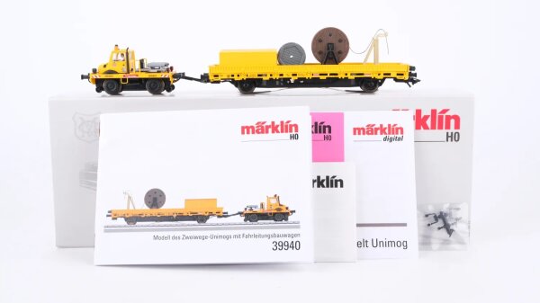 Märklin H0 39940 Zweiwege-Unimog mit Fahrleitungsbauwagen DB Bahnbau Gruppe GmbH Wechselstrom Digital Sound DCC mfx+