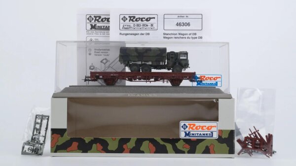 Roco H0 827 Rungenwagen mit Militärfahrzeug