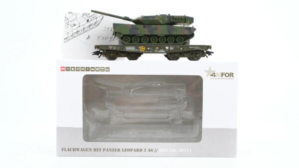 Märklin H0 48711 Schwerlast-Flachwagen mit Kampfpanzer Leopard 2 A6  Rlmmps 650 der DB AG