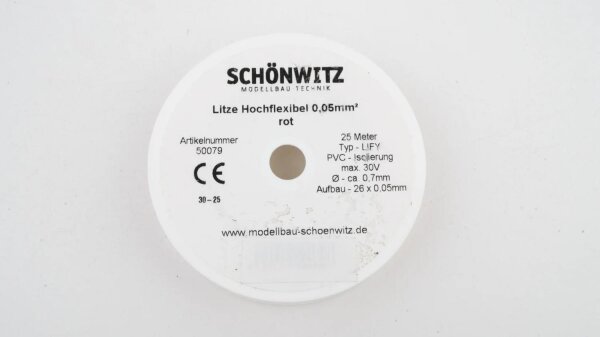 Schönwitz 50079 25 Meter Miniaturkabel Litze LIFY 0,05mm² rot