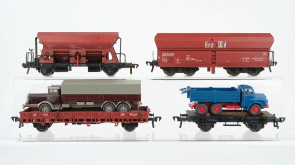 Fleischmann H0 Konvolut Selbstentladewagen Erz IIId Niederbordwagen Flachwagen mit LKW DB