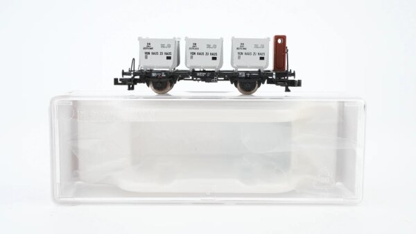 Fleischmann N 823702 Behältertragwagen mit Bremserhaus Von Haus Zu Haus DB
