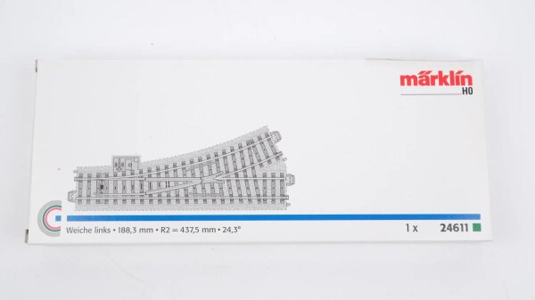 Märklin H0 24611 Weiche links 188,3 mm R2=437,5 mm 24,3° ohne Decoder/ohne Antrieb