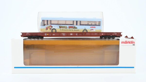 Märklin H0 4743 Niederflurwagen für Lkw-Transport (Omnibus Märklin-Werbung)  Saadkms 690 der DB  DB AG