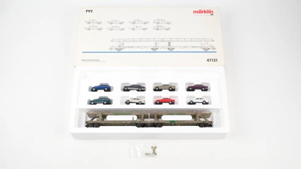 Märklin H0 47121 Doppel-Autotransportwagen mit 8 Mercedes-Benz Fahrzeugen DB