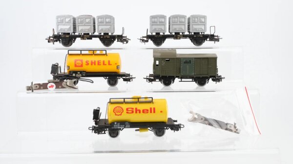 Märklin H0 Konvolut Kesselwagen Shell Behältertragwagen Von Haus zu Haus Güterzugbegleitwagen DB