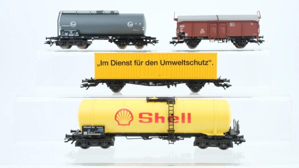 Märklin H0 Konvolut Kesselwagen Shell Eva Containertragwagen Umweltschutz Schiebedachwagen DB