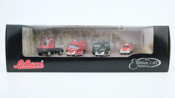 Schuco H0 23159655 Einsatzfahrzeuge-Set Feuerwehr/Polizei