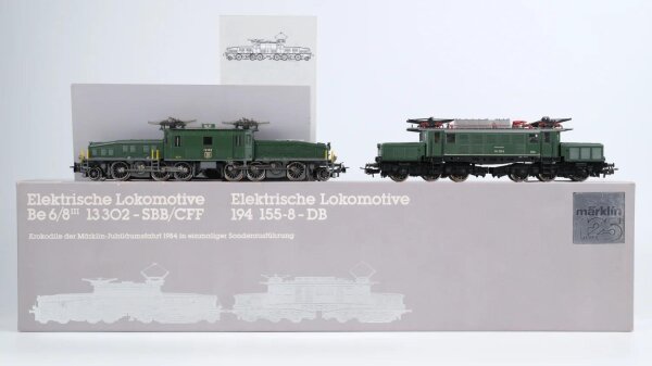 Märklin H0 3300 E-Lok Set Jubiläumsfahrt Krokodile BR 194 DB & Be 6/8 SBB CFF Wechselstrom (vermutlich verharzt)