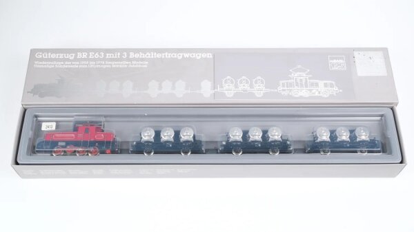 Märklin H0 2874 Güterzug BR E63 mit 3 Behältertragwagen Sonderserie zum 125-jährigen Märklin-Jubiläum Wechselstrom (vermutlich verharzt)