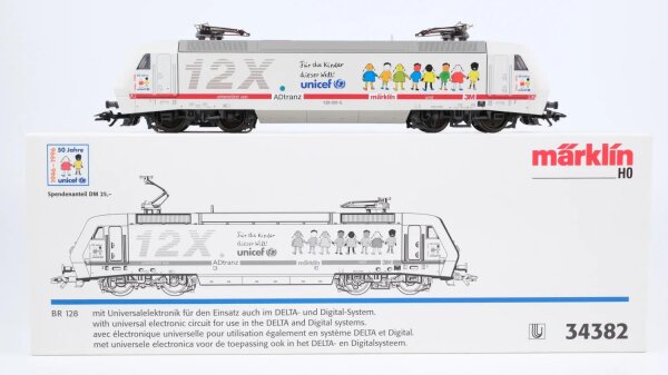 Märklin H0 34382 E-Lok 12X 50 Jahre unicef BR 128 001-5 3M AEG ADtranz Wechselstrom Delta Digital