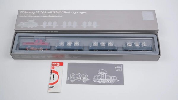 Märklin H0 2874 Güterzug BR E63 04 mit 3 Behältertragwagen Sonderserie zum 125-jährigen Märklin-Jubiläum Wechselstrom (vermutlich verharzt)