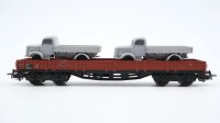 Märklin H0 4515 Niederbordwagen mit 2 Mercedes LKW...