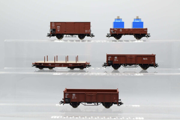 Roco H0 Konvolut Hochbordwagen, Gdeckter Güterwagen, Rungenwagen, Niederbordwagen mit Ladung "Abzugsanlagen"; DB/DR (17008440)