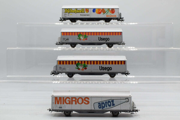 Roco H0 Konvolut Seitenwandschiebewagen "Migros aproz"/ "Migros Bischofszell Konserven" / "Usego"; silber; SBB-CFF (17008151)