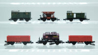 Fleischmann/Minitrix/Arnold/u.a. N Konvolut Schotterwagen/ Güterzugbegleitwagen/ Kesselwagen/ Hochbordwagen mit Schienenreinigung DR (37002035)