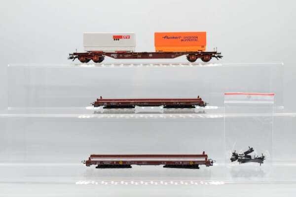 Liliput/u.a. H0 Konvolut Containertragwagen mit Container "Flunkert", "DTV"; Niederflurwagen für LKW; DB  (17008789)