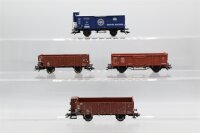 Fleischmann H0 Konvolut Hochbordgüterwagen, braun; Gedeckter Güterwagen mit BrHs "Schlösser Alt", blau; DB (17008907)