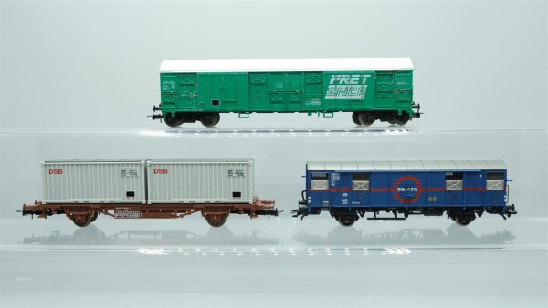Liliput/Lima/Jouef H0 Konvolut Containerwagen "DSB", DSB; Gedeckter Güterwagen "Transfesa", Espana; Gedeckter Güterwagen "FRET SNCF" SNCF (17009300)