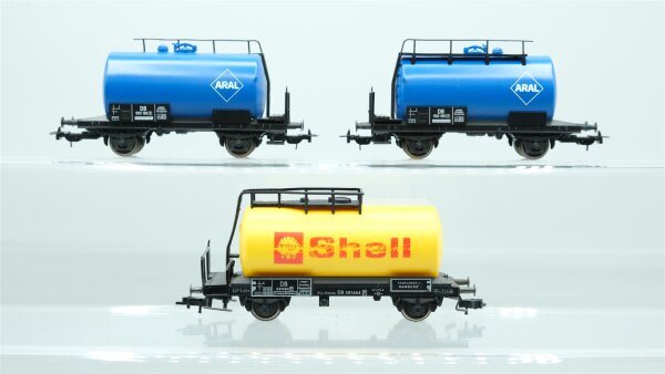 Fleischmann/Piko H0 Konvolut Kesselwagen "Schell" gelb, "Aral" blau; DB (17009321)