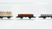 Trix N Konvolut Gedeckte Güterwagen "Meierei C. Bolle", "Kaiser Friedrich Quelle"; Niederbordwagen ; Niederbordwagen "Dampf Bier"; Länderbahnen